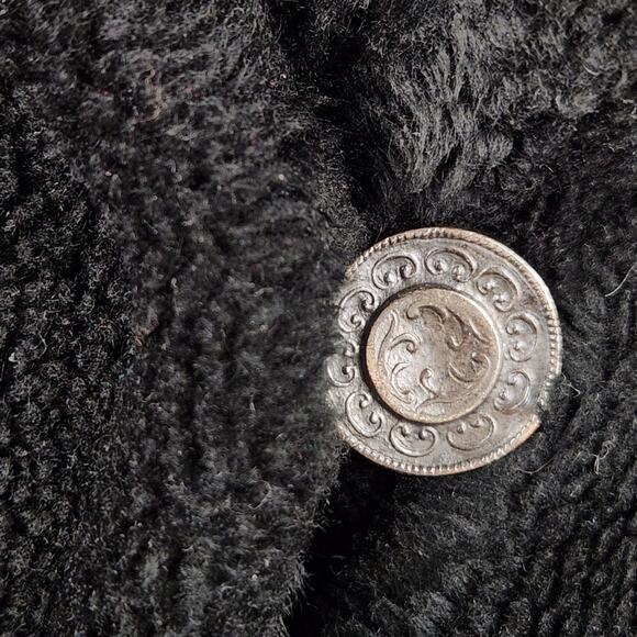 NILS Vintage Hooded Fleece Coat Women’s SZ M Black Long Button Front Lined EUC - Picture 7 of 16